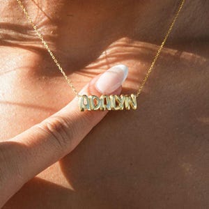 3D Letter Bubble Name Necklace, Custom Initial Balloon Necklace, Nameplate Gold Necklace, 14K Gold Personalized Dainty Name Necklace