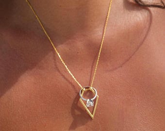 Custom Ring Holder Necklace, Silver Engagement Ring Keeper Pendant Dainty Ring Keeper Geometric  Anniversary Wedding