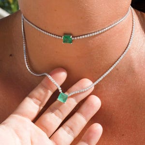 Emerald Diamond Tennis Choker, Elegant Tennis Moissanite Wedding Necklace, Bridesmaid Necklace Tennis Jewelry, Delicate Tennis Choker