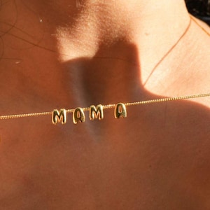 Colar personalizado com letras em formato de bolha 3D em ouro 14k para mãe, colar personalizado para avó, colar com placa de nome, colar personalizado com letras 3D