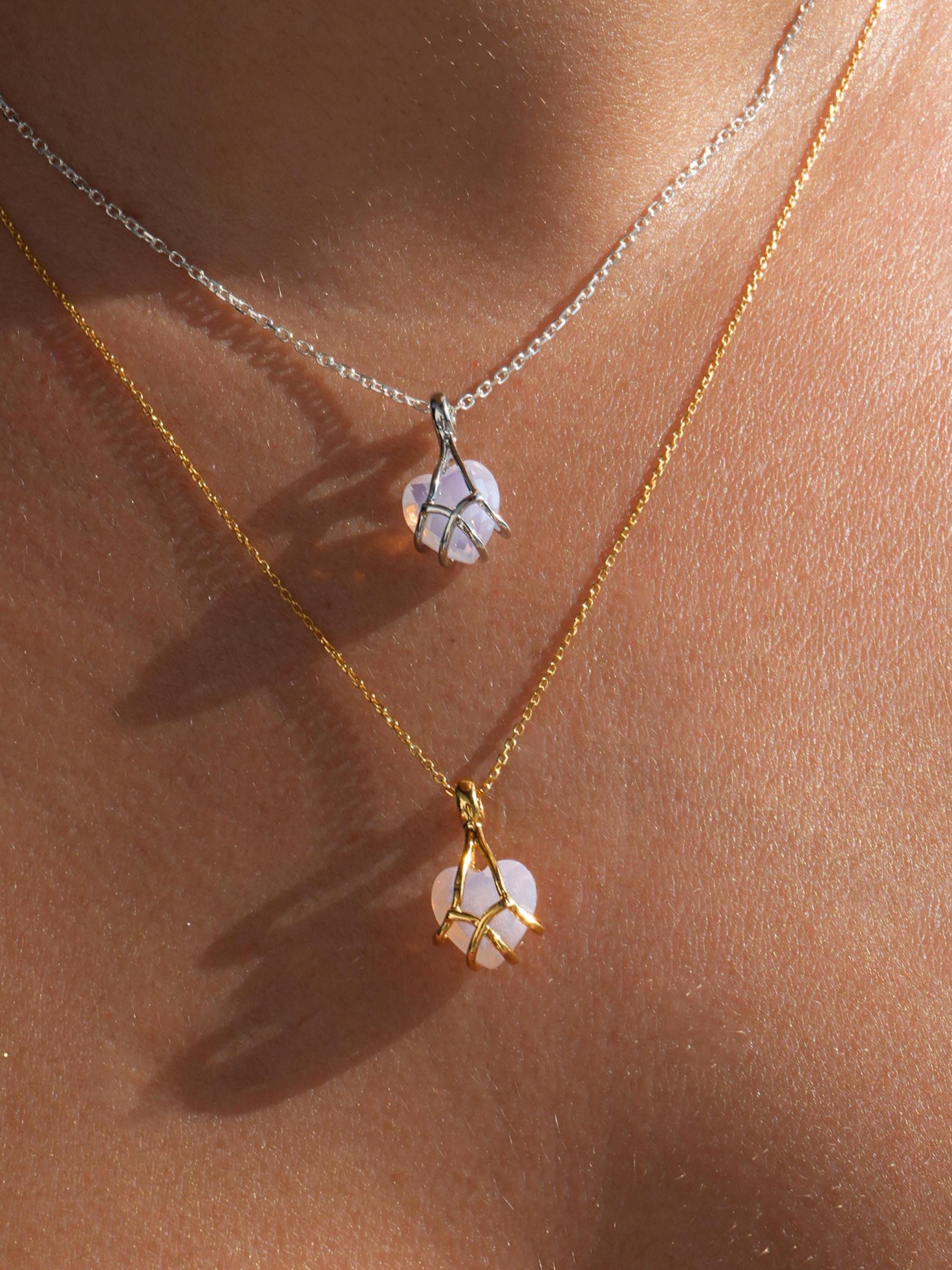 Diamond Castle Necklace, Diamond Heart Necklace for Best Friend's Forever Bond Necklaces, Friendship Bff Necklaces, Rose Quartz Necklace
