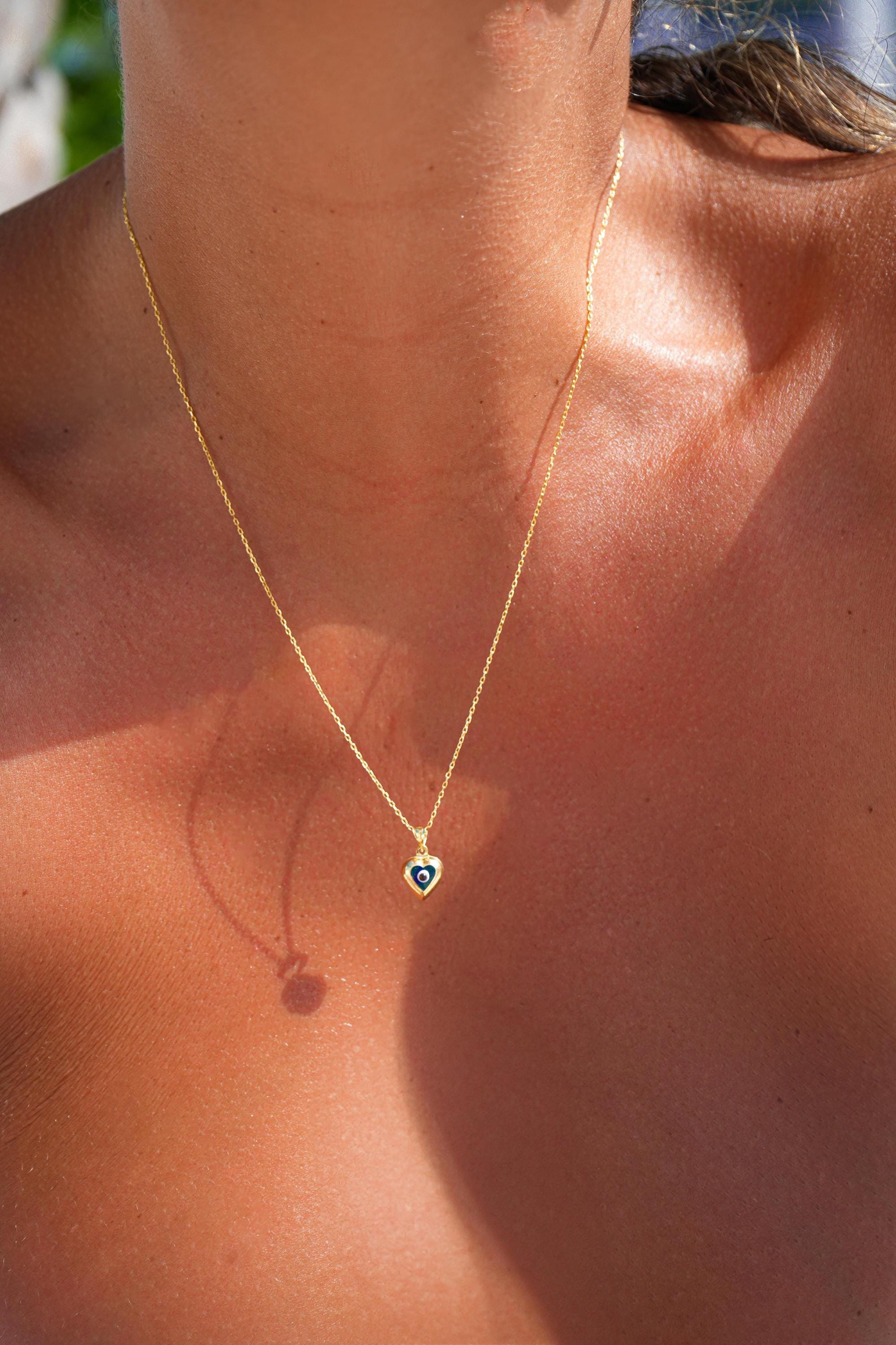 Evil Eye Necklace, Heart Shaped Evil Eye Pendant Necklace, Eye Jewelry, Protective Talisman Bracelet, Clear Blue Eye Lucky Necklace