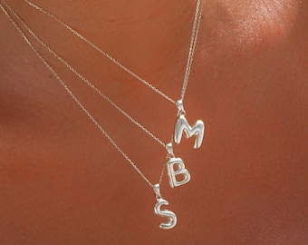 Custom Letter Necklace,14K Gold 3D Bubble Letter Necklace, 3d Letter Necklace,Balloon Necklace, Personalized Initial Letter Charm