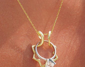 Wedding Ring Holder Necklace, Sterling Silver sunflower Custom Ring Keeper Pendant, Necklace for Doctors Nurses