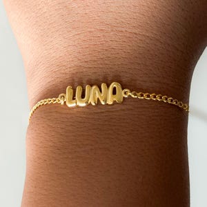 3D Letter Bubble Name Bracelet, Custom Initial Balloon Bracelet, Nameplate Bracelet, 14K Gold Letter Personalized Gift Name Bubble Bracelets