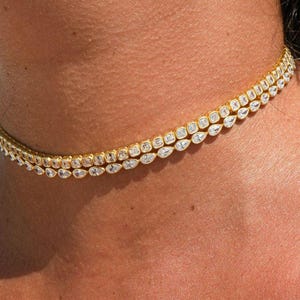 Diamond Wedding Tennis Choker, Elegant Tennis Moissanite Necklace,Bridesmaid Necklace Tennis Jewelry, Asher Cut Delicate Tennis Choker