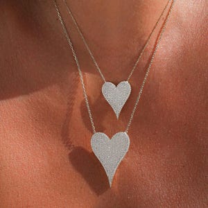 Herz-Halskette, Pave-Herz-Halskette Diamant, Längliche Herz-Halskette, Zierliche Gold-Herz-Halskette, Herz-Liebe Zarte Pave-Halskette