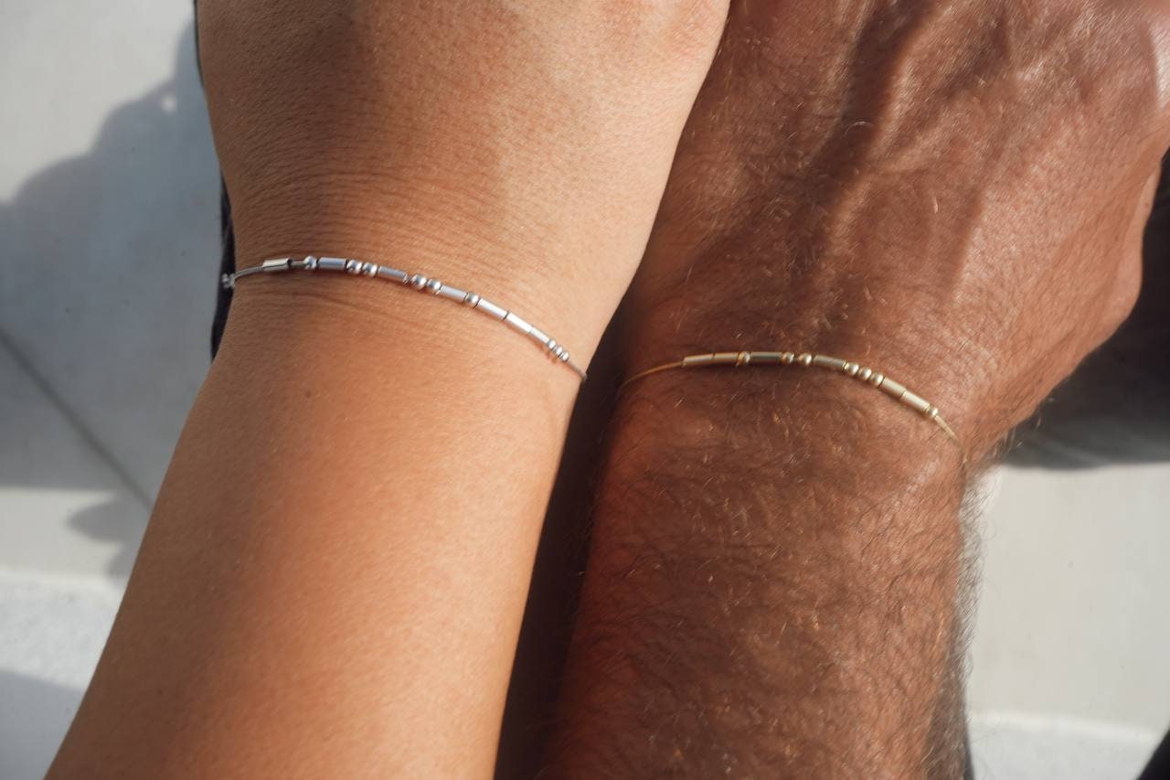 Braccialetti con codice Morse per marito e moglie, set di 2 braccialetti abbinati, regalo di anniversario per marito e moglie, braccialetto con messaggio segreto, regalo di nozze per coppia - Italia
