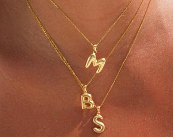 3D Letter Necklace, Personalized Silver Bubble Initial Letter Charm Necklace, 3D Bubble Letter Pendant Necklace, 3d Balloon Necklace