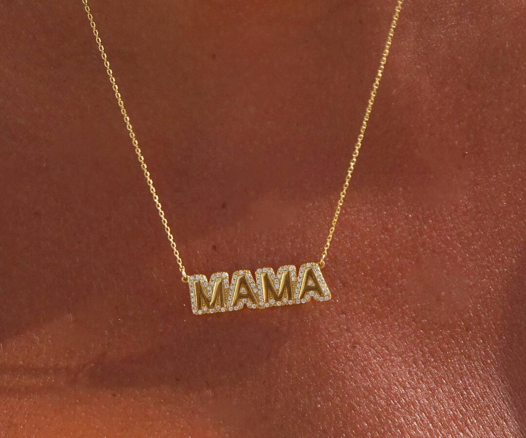 Pave Bubble Letter Necklace, Sterling Silver Diamond Outline Custom ...