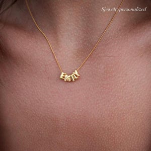 Pingente de letra de bolha 3D, colar com nome personalizado de mamãe, pingente inicial personalizado, delicado colar com placa de identificação em ouro 14K e prata esterlina