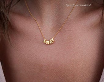 3d Bubble Letter Pendant, Mama Custom Name Necklace, Personalized Initial Charm, Dainty 14K Gold and Sterling Silver Nameplate Necklace