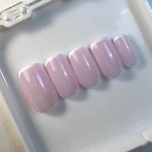 Reusable bridal nail French tip Whire press on nail Pink nail French white nail Glitter nails Natural nails Bride nail Wedding nail Gel nail