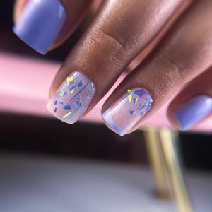 Nails press on nails Y2K nail Pastel nail Purple nails gel set French tip nails Press on nail Shine nails Lavander nails Reusable short nail