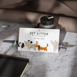 Charmantes cartes de visite pour garde d'animaux, services personnalisés pour animaux de compagnie, dessins d'animaux mignons, cartes de visite personnalisées, image de marque pour les soins pour animaux de compagnie