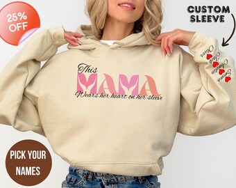 Custom Mama-hoodie, gepersonaliseerde mouwnamen, Moederdagcadeau