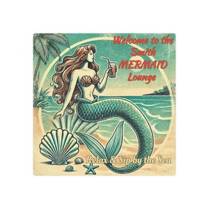 Metal Art Sign, Personalized Mermaid Lounge Time, Beach House Decor, Vintage Style Rustic Sign