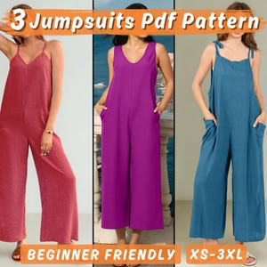 Overalls Jumpsuit Bundle Sewing pattern, 3 Women Comfy Set Dungaree Jumpsuit PDF Pattern, Easy Simple Playsuit Summer Jumpsuit For Beginner