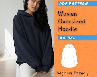 Oversized Hoodie Pattern For Beginners, Women's Loungewear Sweatshirt Sewing Pattern, Unisex Comfy Hooded Pullover Plus Size PDF Download