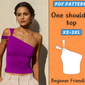 Asymmetric One Shoulder Top Sewing Pattern, Off shoulder top PDF Pattern Beginner Women, Easy trendy top One Shoulder Tank Top, Size XS-3XL
