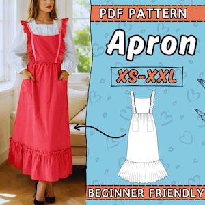 Schürze Schnittmuster | Schürze Schürze Schnittmuster Kleid, Küchen Schürze Schnittmuster PDF For Women | Sofortdownload | Einfaches PDF Pattern