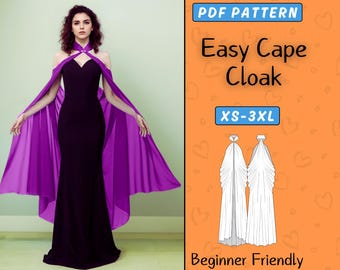 Cloak Sewing Pattern | XS-3XL | Elven Cape Medieval Dress PDF Pattern, Easy Fantasy Renaissance Fair, A0, A4, Letter Pattern + Instructions