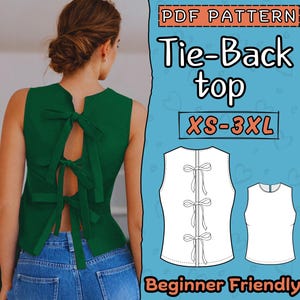 Tie Back Top Sewing Pattern | Open back Womens Backless Crop Top PDF Pattern | Instant Download | Easy Beginner Tie Blouse Digital PDF