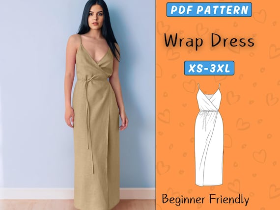 Wrap Dress Sewing Pattern PDF: V-neck Tie Waist, XS-3XL (A0, A4, US Letter)  - Etsy Israel