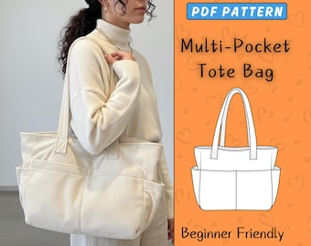 Tote Bag Sewing Pattern | Multi-Pocket Shopping Bag PDF Pattern | Canvas Shopper Bag For Women | Easy Carrying Handbag Pattern | School Bag