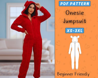 Overall Onesie Jumpsuit Pattern | Pajama Hooded Jumpsuit Sewing Pattern PDF | Women Pajama Loungewear Winter Pattern | Jumpsuit Sleepwear