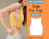 Side Tie Top Pattern | XS-3XL | Easy Women's Crop Top Sewing Pattern, Side Tie Tank Beginner Pattern PDF, Summer Loose Top Beginner Pattern