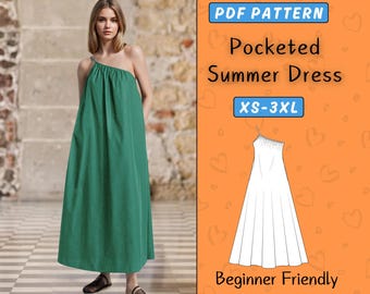 Linen Maxi Dress Sewing Pattern: Asymmetrical Sleeveless Sundress (PDF Pattern)