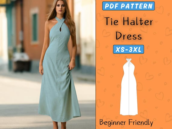 Halter Neck Dress Pattern, Dress Pdf Sewing Pattern, Halter Dress With Open  Back for Women, Beginner Pattern, Backless Maxi Dress Pattern