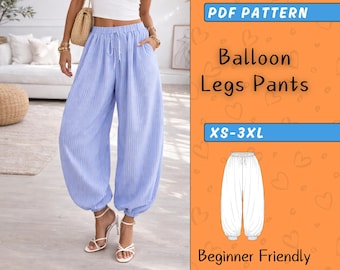 Balloon Legs Pants Sewing Pattern, Women’s Bubble Pants PDF with Elastic Waist, Beginner Friendly Loose Fit Trousers Digital Download