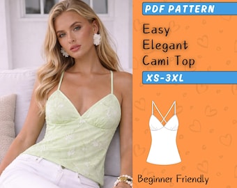 Cami Top Sewing Pattern PDF, Easy V Neck Spaghetti Strap Y2K Tank (Digital Download)