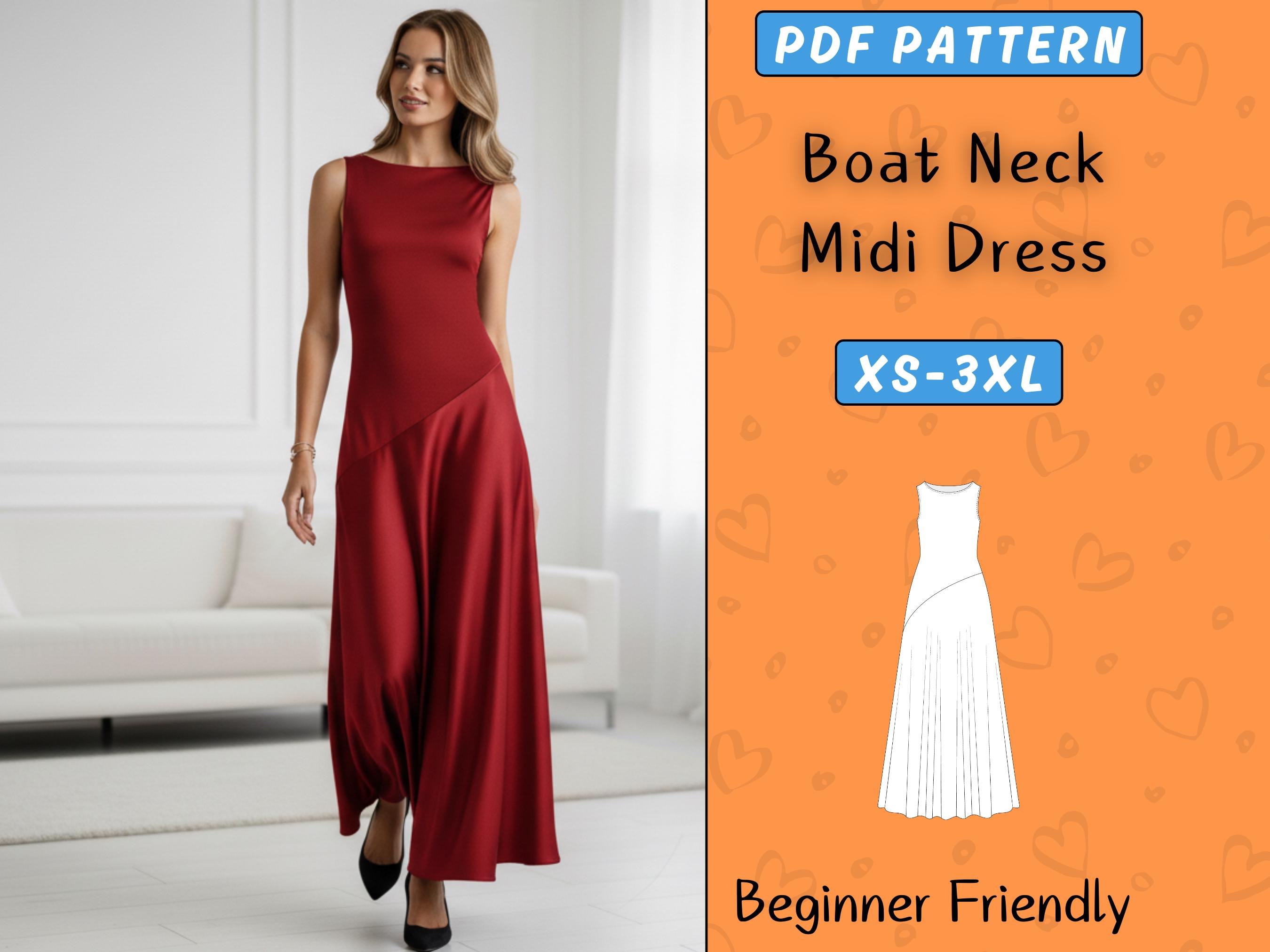 boat neck a line dress pattern Boat Neck Dress HELOISE Sewing Pattern PDF| Kristina Sewista