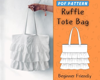 Ruffle Tote Bag Pattern | Easy Women Shopper Bag Sewing Pattern PDF | DIY Handbag Shoulder Bag | Beginner Digital Pattern | Canvas Tote Bag