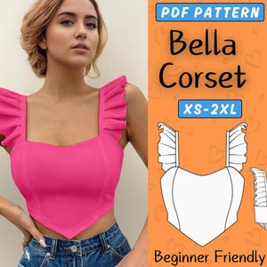 Bella Corset Pattern | Ruffle Bustier Crop Top Sewing Pattern PDF | XS-XXL | Beginner Women Top Patterns with Instruction | Instant Download