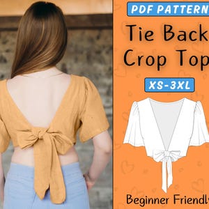 Back Tie Top Pattern, Open Back Crop Top Womens Sewing Pattern PDF | XS-3XL | Easy Summer Backless Top, Beginner crop tank top Teen Pattern