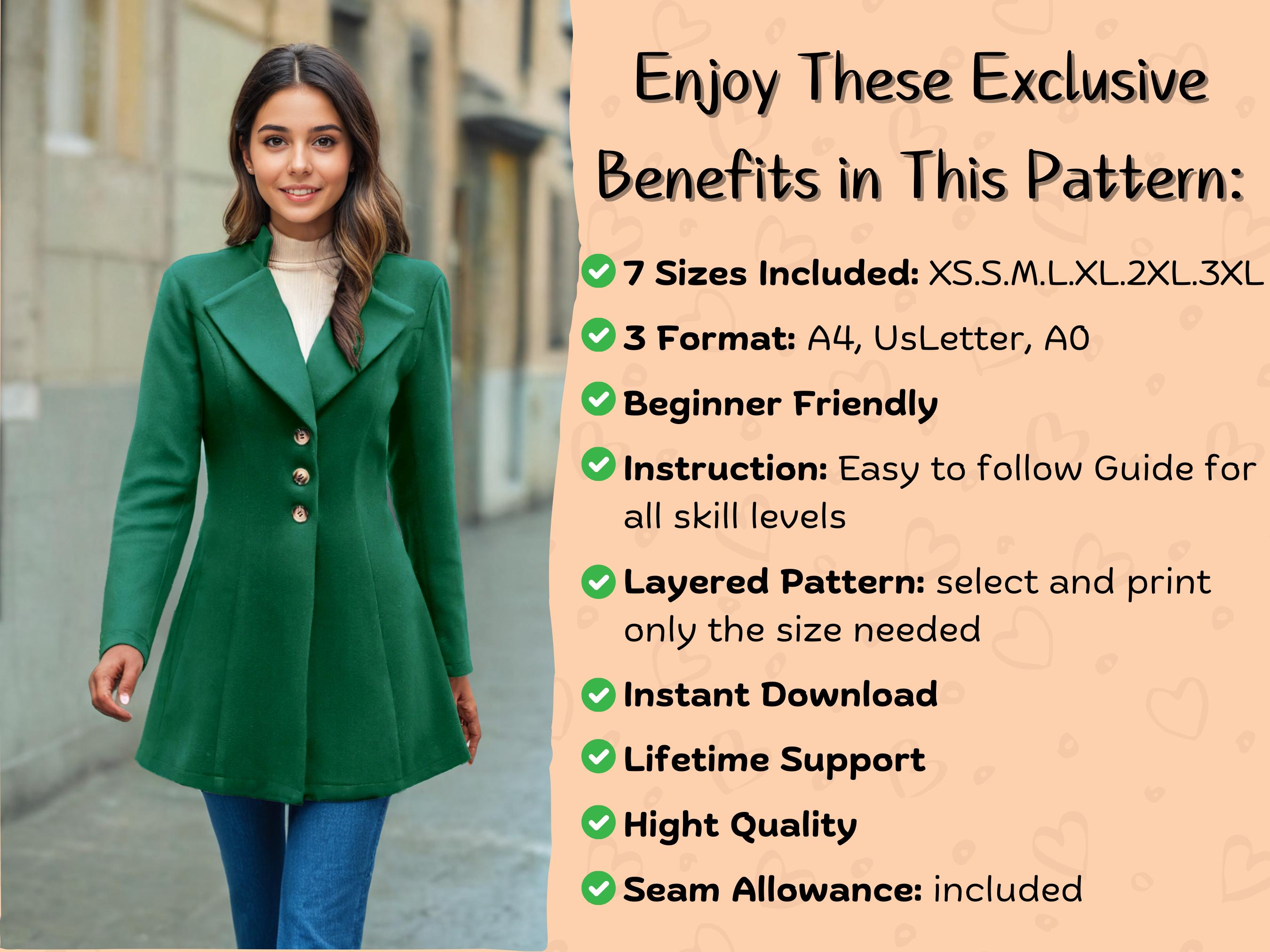 Overocoat Pattern Winter Coat Pattern | Long Overcoat PDF Sewing Pattern Beginner | Fall ...