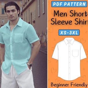 Aloha Shirt Pattern, Mens Shirt With Short Sleeve PDF Sewing Pattern, XS-3XL, Button Up Pocket Shirt Beginner Pattern, Summer Hawaii Shirt