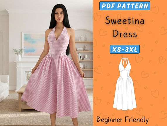 Halter Neck Dress Pattern, Open Back Dress Pdf Sewing Pattern, Tie Back  Dress, Backless Evening & Graduation Dress, DIY Midi Dress XSXXXL - Etsy  Israel