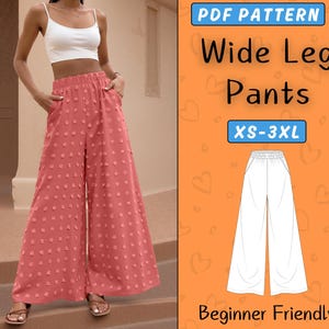 Summer Elastic Wide Pants Pattern | Women Palazzo Pants PDF Sewing Pattern | Waistband Pants Beginner | Easy High waisted Wide leg pants
