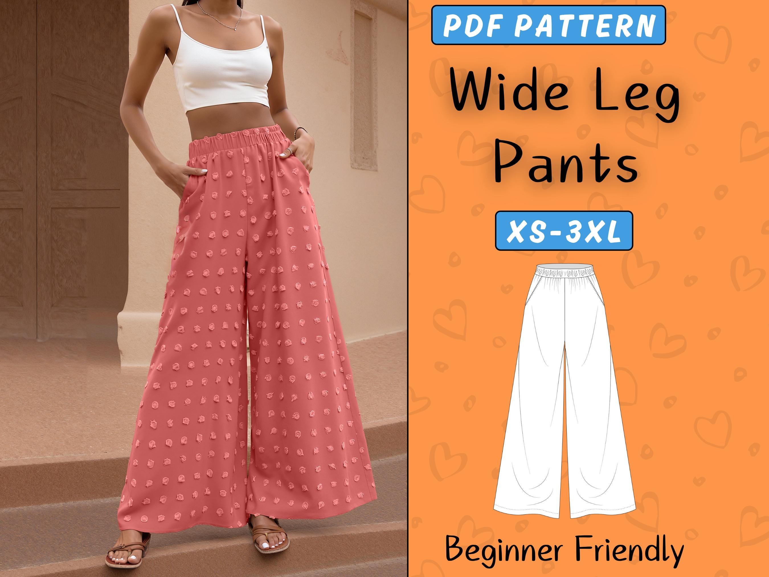 Pantalon large élastique d'été | Patron de couture PDF pour pantalons palazzo pour femmes | Pantalon pour débutants | Pantalon large taille haute Easy