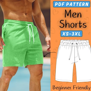 Patron de couture short homme | TP-3TG | Modèle PDF de short de détente simple | Patron pour débutants de maillots de bain pour hommes | Patron de couture facile pour homme