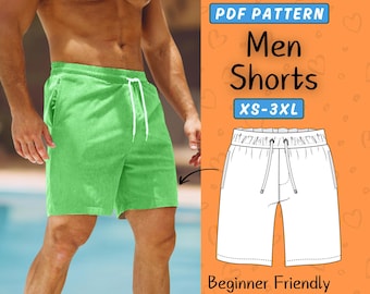 Mens Shorts Sewing Pattern | XS-3XL | Simple Lounge Shorts PDF Pattern | Men's Swimwear Beginner Pattern | Easy Sewing Pattern For Men