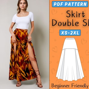 Double Slit Skirt Sewing Pattern, Maxi Slit Skirt Women Pattern | XS-XXL | Easy Long Skirt PDF Pattern with Two Slit, Pattern for Beginner