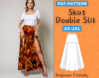 Double Slit Skirt Sewing Pattern, Maxi Slit Skirt Women Pattern | XS-XXL | Easy Long Skirt PDF Pattern with Two Slit, Pattern for Beginner