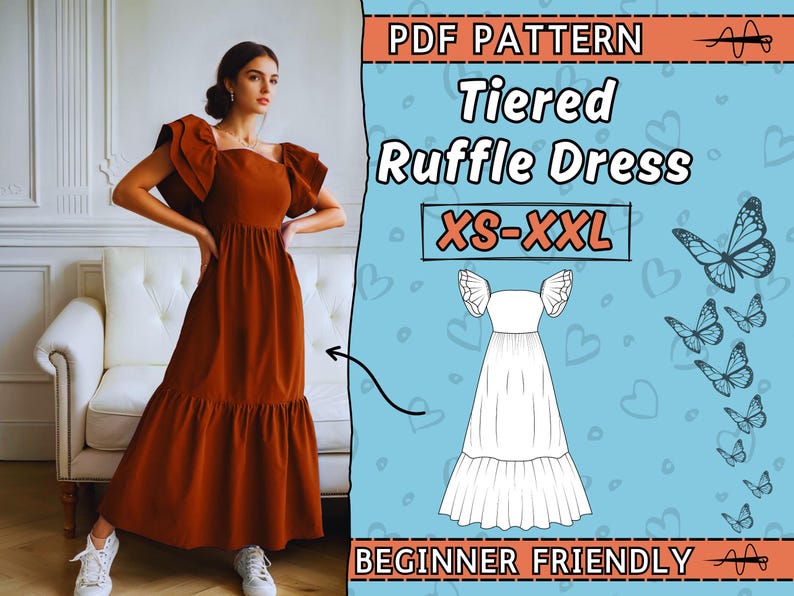 Tiered Ruffle Dress Sewing Pattern | Easy Dress PDF Pattern | Beginner ...