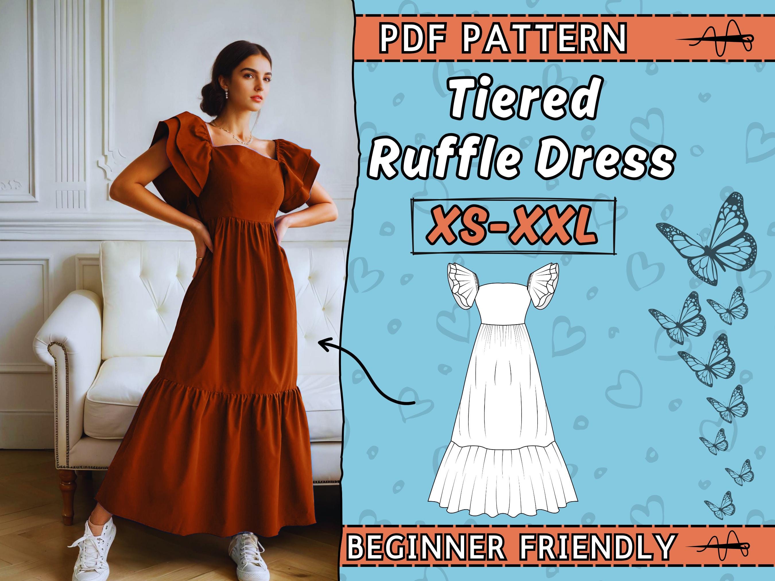L’Or　Design Pin tuck Tiered Dress Tiered Maxi Waisted Dress – udelny.com